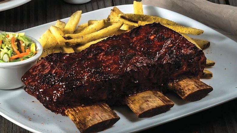 Applebee's double-glazed half-rack of baby back ribs with fries.