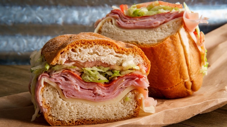 Deli sandwich cut in half