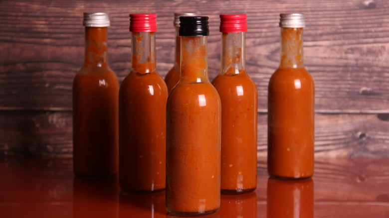 Bottles of hot sauce