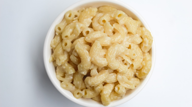 Macaroni and cheese in white bowl