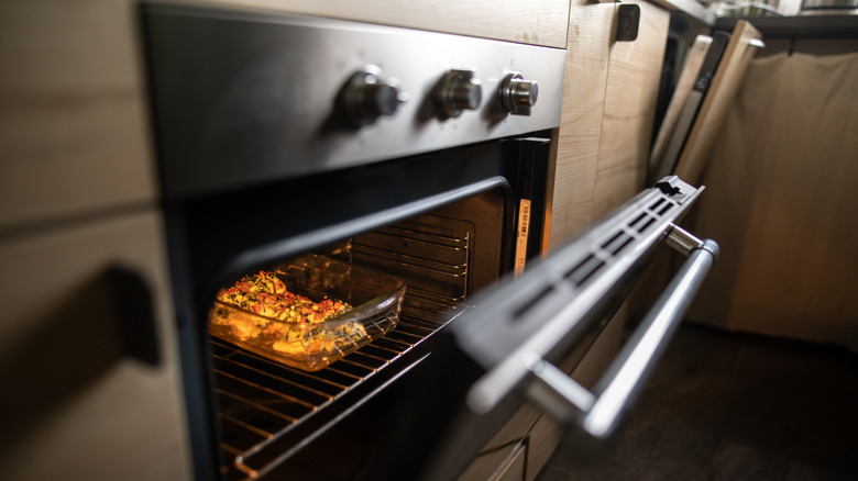 Food cooking in the oven