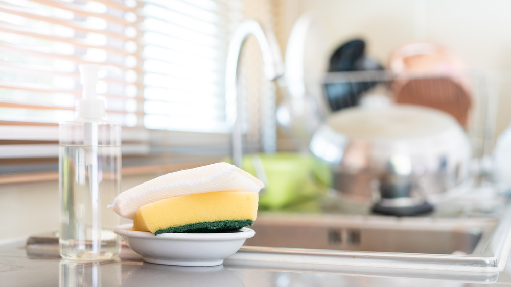 Sponges near kitchen sink