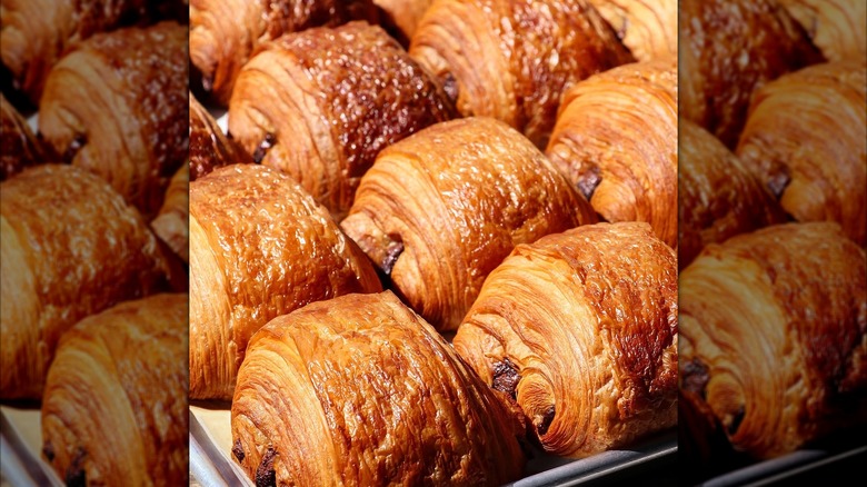 Rows of chocolate croissants