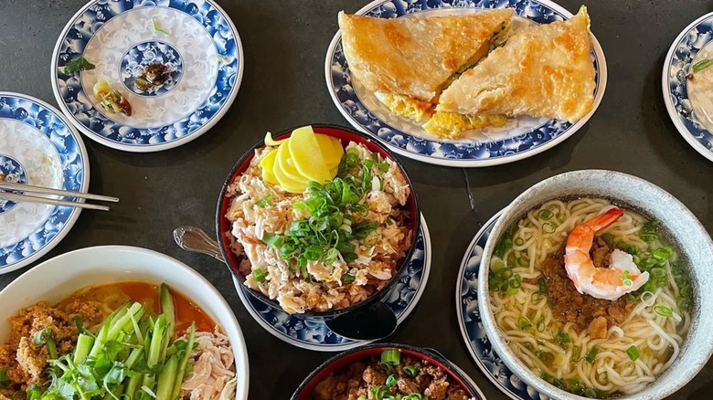 Spread of Asian-style dishes at Joy