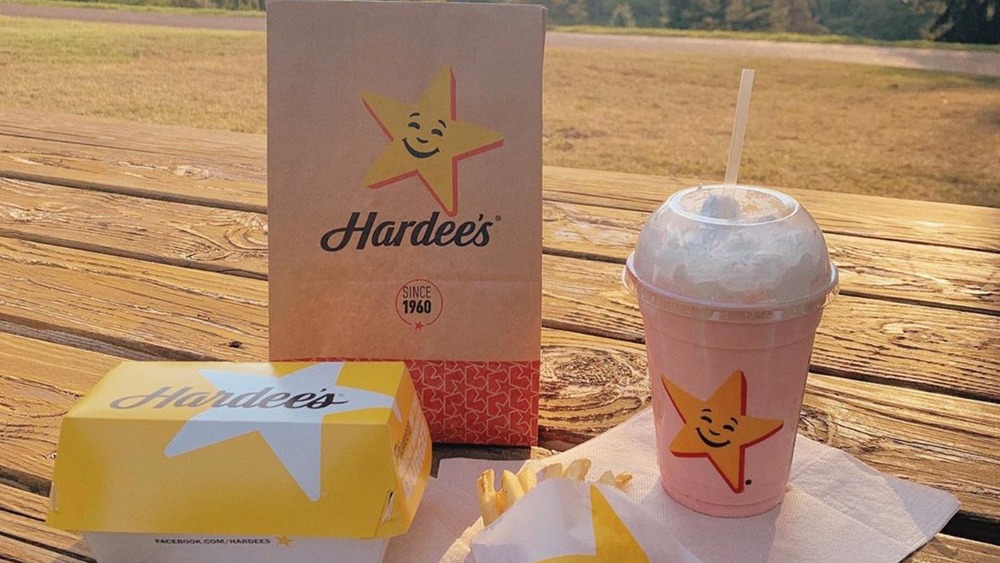 Hardee's to-go bag with milkshake and box