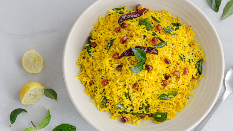 indian yellow rice with lemons