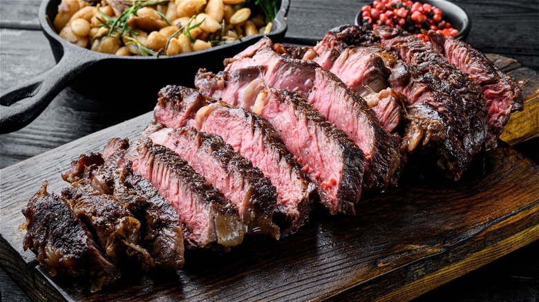 Sliced medium rare ribeye