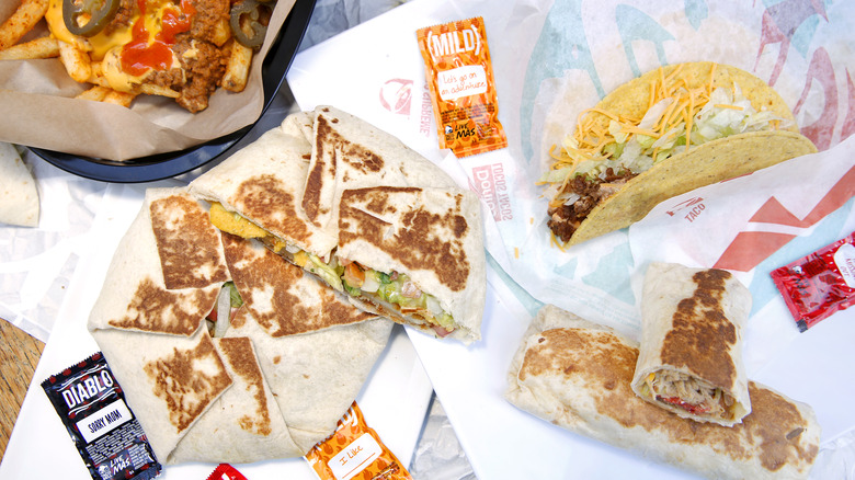 A spread of food from Taco Bell