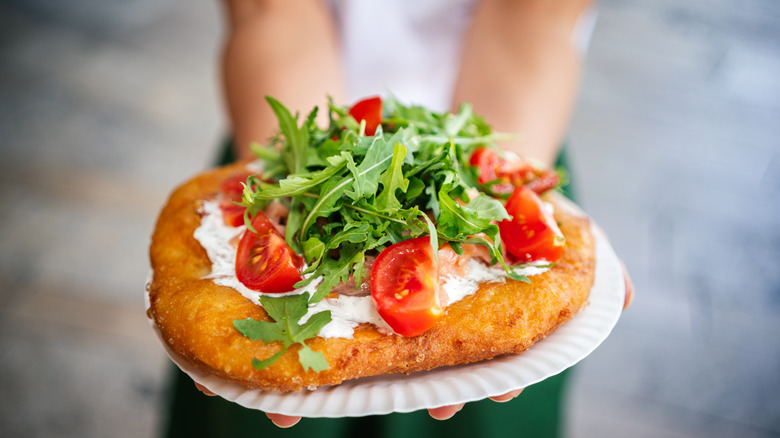 Hungarian langos with toppings