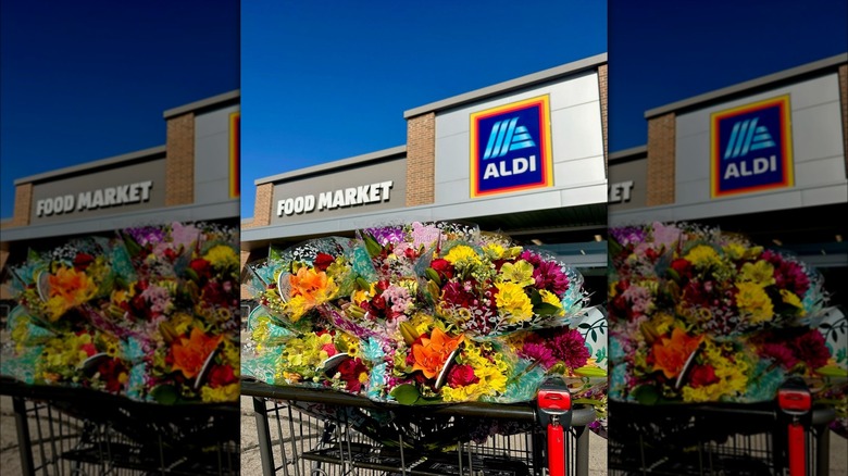 Flowers in front of Aldi