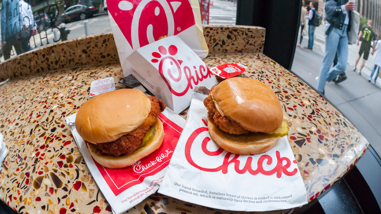 Chick-fil-a sandwiches on a counter