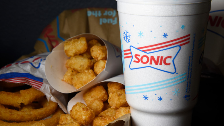 Sonic drink cup and tots