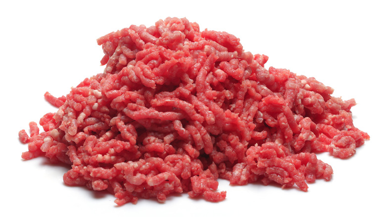 Pile of raw hamburger meat