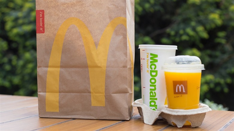 McDonald's breakfast bag and drinks