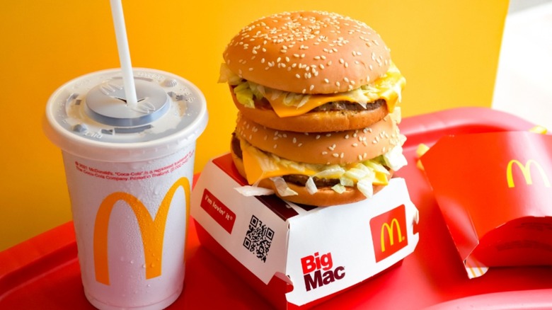 McDonalds cheeseburgers, fries, and nuggets.