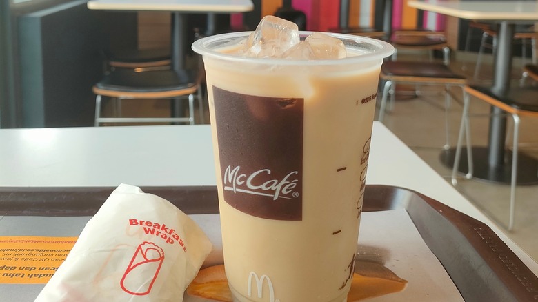 McDonald's iced drink with breakfast wrap