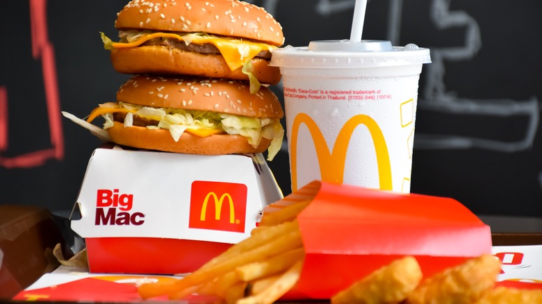 McDonald's burgers and fries with a drink
