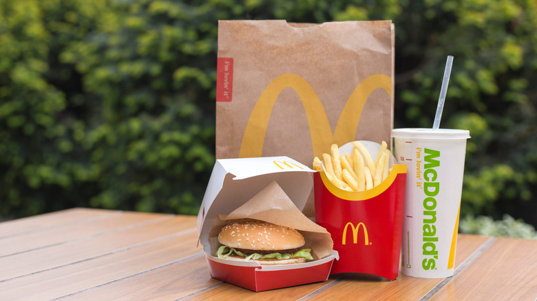 McDonald's meal on outdoor wood table
