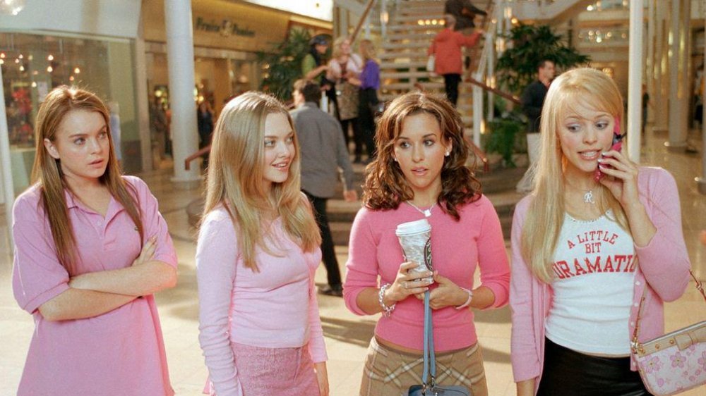A still from Mean Girls featuring The Plastics who, on Wednesdays, all wear pink