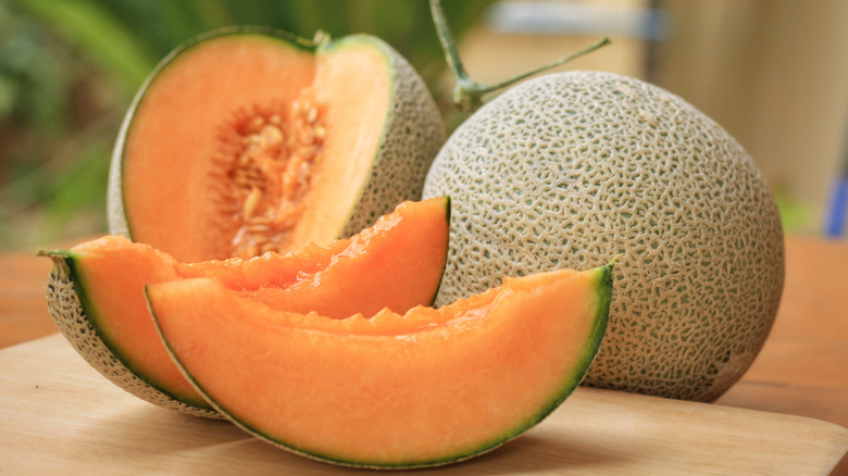 Sliced cantaloupe melons