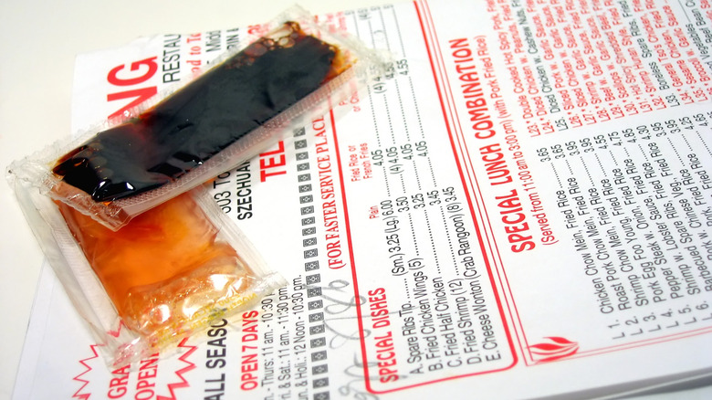 soy sauce packets on menu