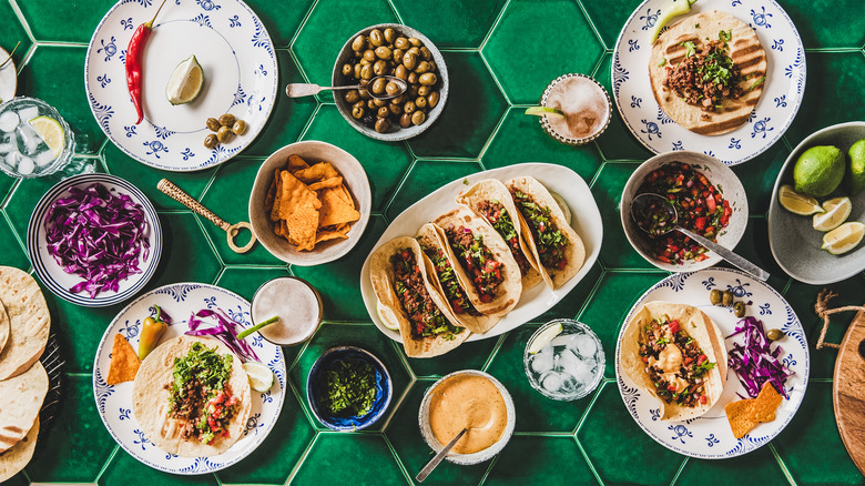 Mexican cuisine on green table