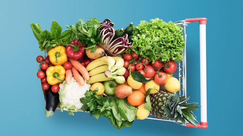 supermarket cart full of groceries