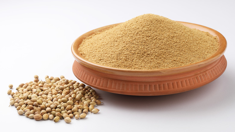 Ground coriander in a bowl