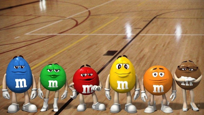 M&M mascots gymnasium floor