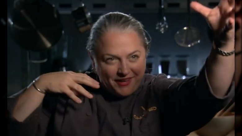 Chef Virginia on Chopped gesturing as she talks