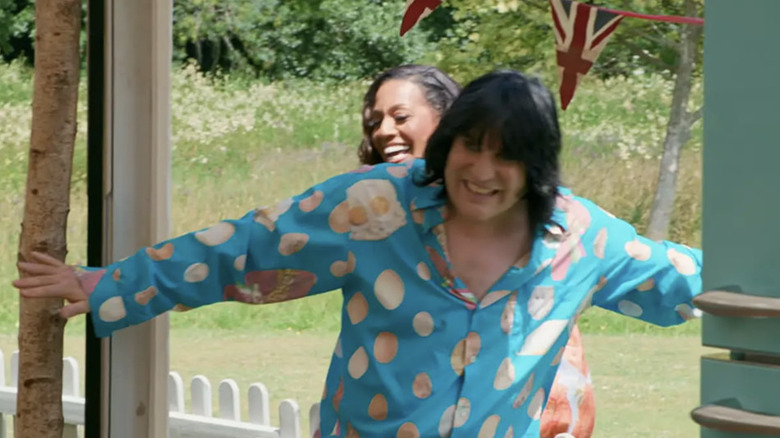 Noel busting through the baking off tent