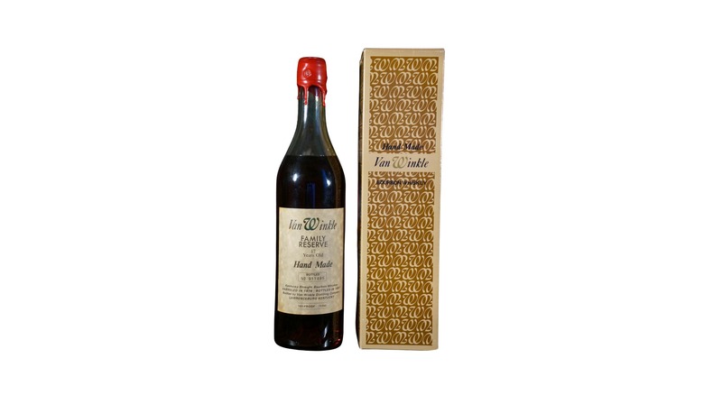 Bottle of Pappy Van Winkle's Family Reserve 17-year bourbon with a red wax seal and accompanying box