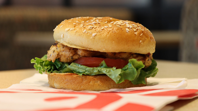 Close-up of a Chick-fil-A chicken sandwich