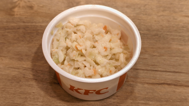 Close-up of cup of KFC's coleslaw