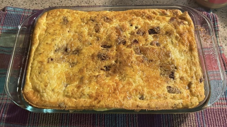 closeup of a Mississippi sin casserole in a glass dish