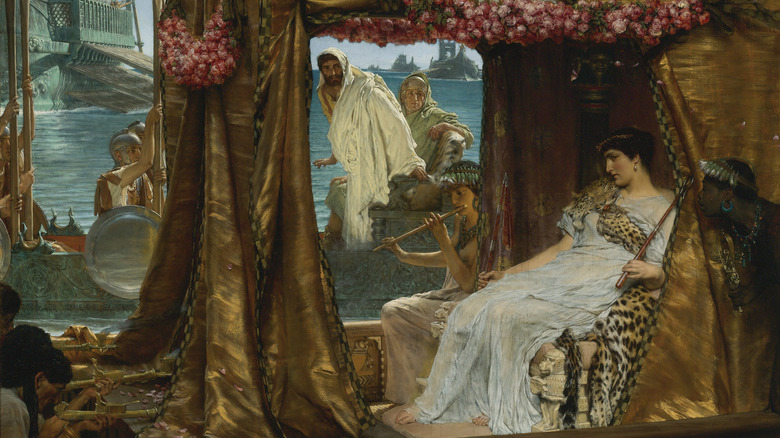 painting of cleopatra wearing leopard