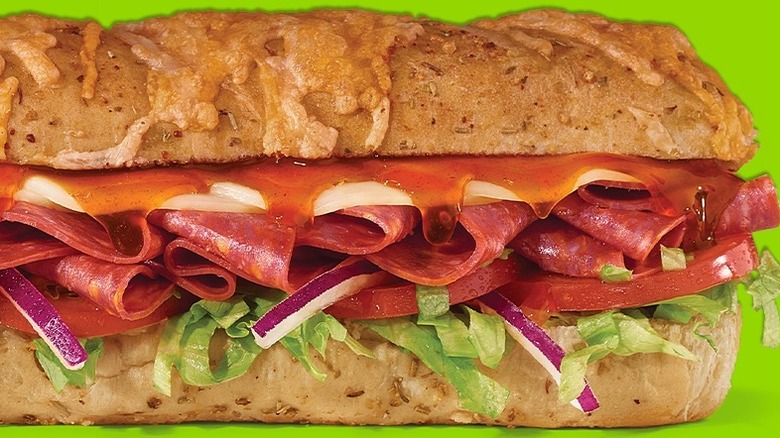 right half of hot honey pepperoni Subway sub