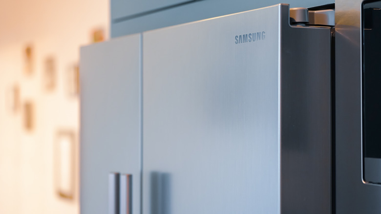 A silver Samsung fridge door