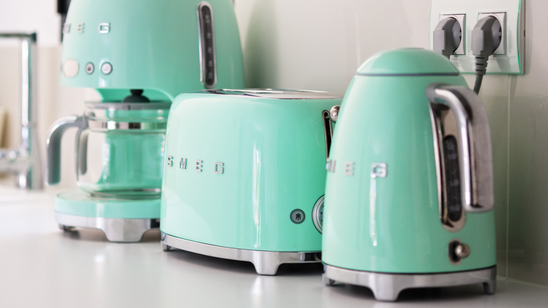 SMEG countertop appliances in mint green