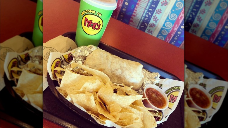 burrito and chips from Moes