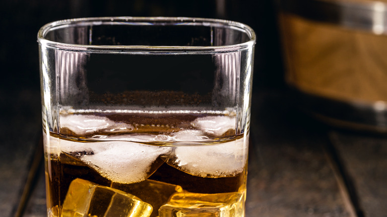 bourbon glass ice close-up