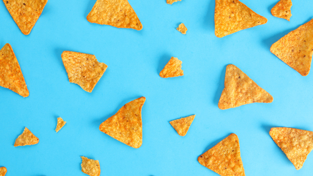 tortilla chips against a blue background