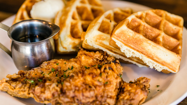 chicken and waffles brunch meal 
