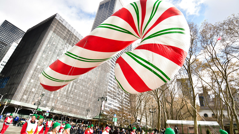 Candy cane balloon at Macy's parade