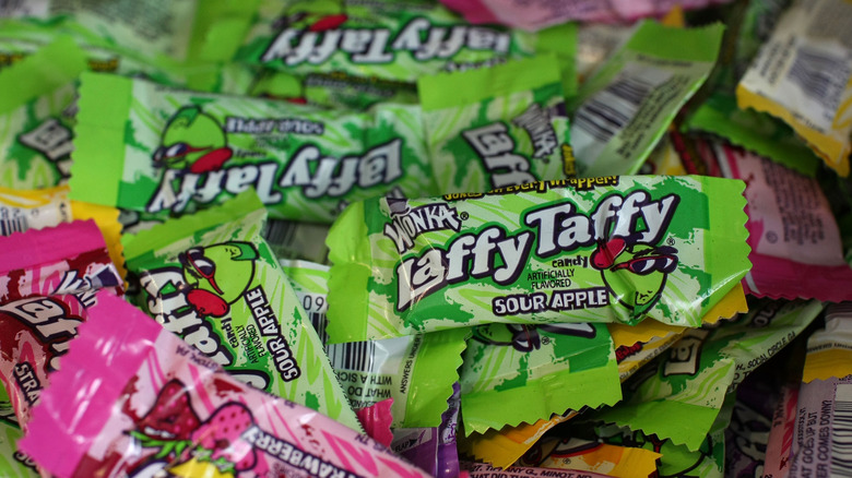 Pieces of different flavored Laffy Taffy 
