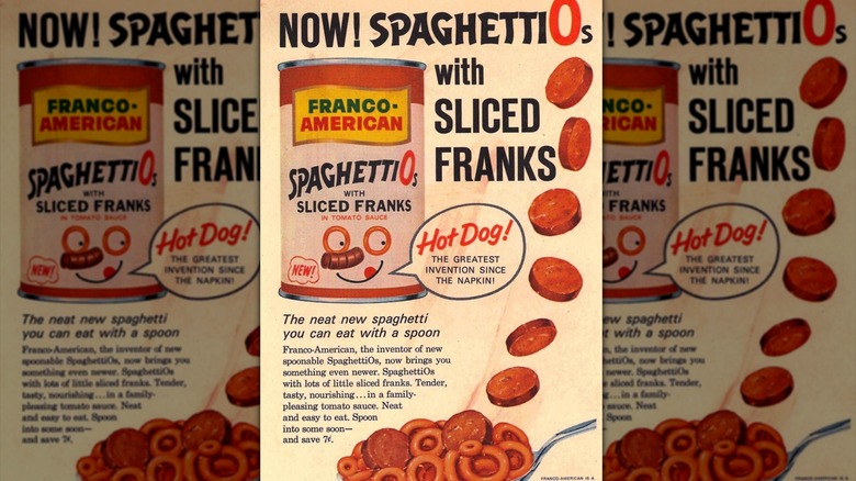 Vintage ad for SpaghettiOs with franks