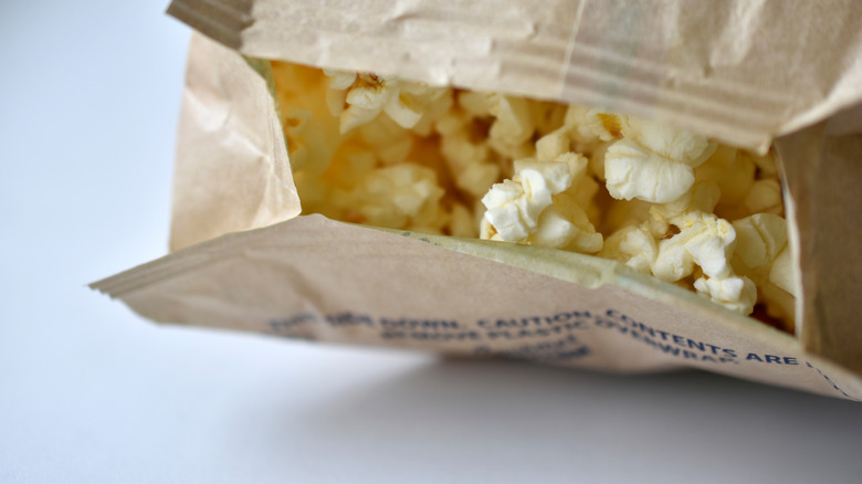 Slightly Open Bag of Microwave Popcorn
