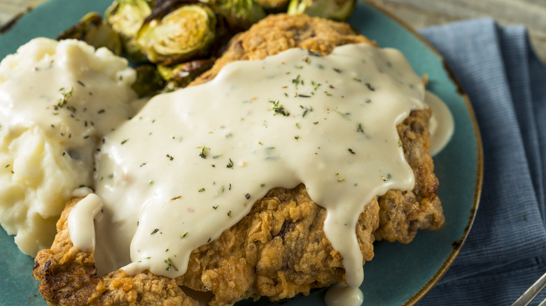 Chicken Fried Steak with Gravy and Vegetables