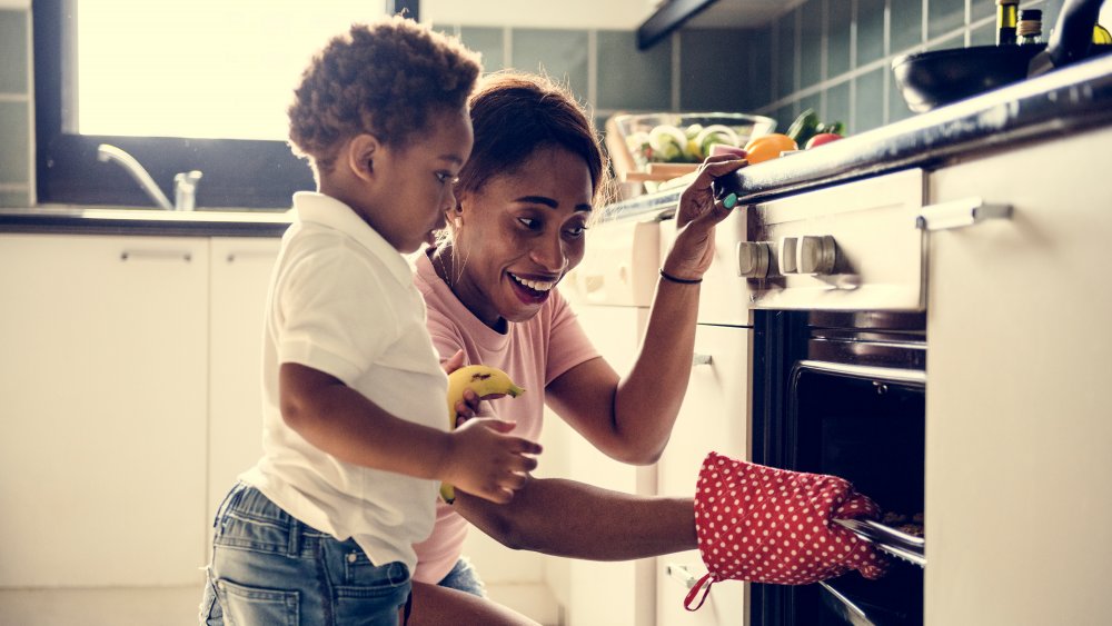 parent and child cooking at home