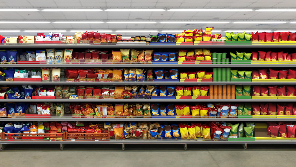 Snack food aisle with chips